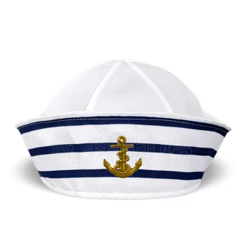 כחול-לבן עם פסים מלח כובע כיפה כנף ימיים Brimless כובע עם פסים נייבי מלח Cosplay כובע Gorra חטא Visera משלוח חינם