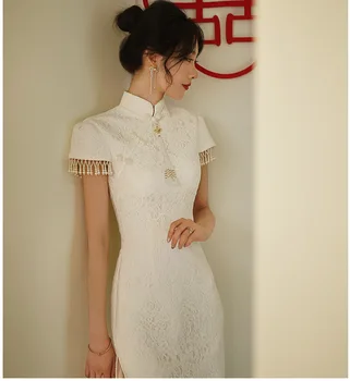 Yourqipao לבן Cheongsam שמלת החתונה הסינית אירוסין הדלת האחורית טוסט כלה שמלות ערב נשף מסיבת Hanfu שמלות 2023