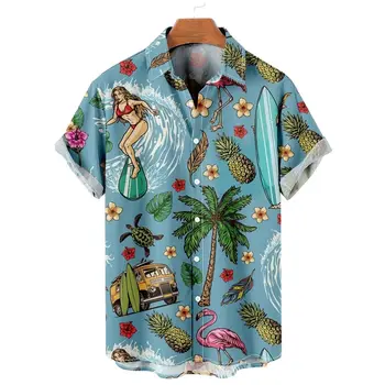 הוואי גברים החולצה של בת ים הדפסת 3D חוף בסגנון פולו צוואר קצר שרוול העליון החדשה בתוספת גודל החולצה של גברים בגדי מעצבים