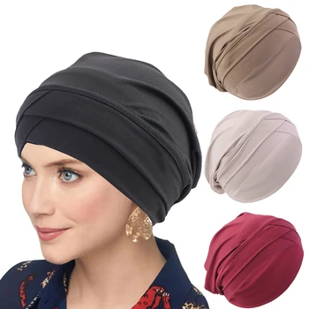 חדש המצח צלב טורבן קפטן מוסלמי צמר גפן צבעים בגימור נשים הפנימי Hijabs כימותרפיה כובע אופנה, אביזרי שיער