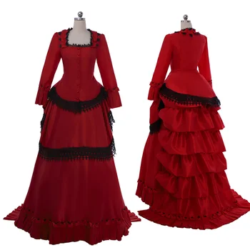 המאה ה-18 ויקטוריאני אדום ההמולה שמלת נשף מימי הביניים, הרנסנס אצילי שמלת נשף מסכות תיאטרון על הבמה תחפושת