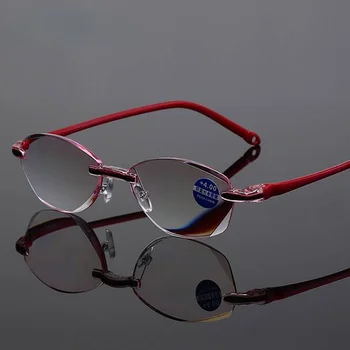 אנטי-אור כחול משקפי קריאה לנשים Frameless זוקן ראייה משקפי שמש +1.0 עד +4.0