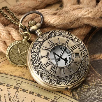 ברונזה עתיקים כפול רומן מספר בכיס השעון קוורץ שעונים שעון חיוג אביזרים תליון שרשרת שעון שרשרת מזכרת מתנה