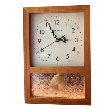 מעץ מלא יפני רטרו שעון הסלון נורדי סיני חדש שעון קיר Cherrywood כיכר שעון המטוטלת עומדת השעון