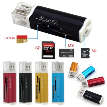 4 ב-1 Multi-פונקצית USB 2.0 קל יותר לעצב כרטיס TF SDHC, MMC MS קורא כרטיסי זיכרון פגז סגסוגת אלומיניום
