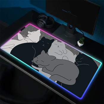 גדול עכבר המשחקים מחצלת חתול חמוד גומי Mousepad RGB גיימר נעילת קצה משטח עכבר LED HD הדפסה שולחן מחשב מחצלת מונעת החלקה לשטיח