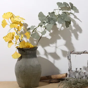 3 יח ' גינקו ענף הפרחים המלאכותיים עלי אקליפטוס מזויף צמחים עלים עץ DIY קישוט הבית משאיר גינקו עלה Office