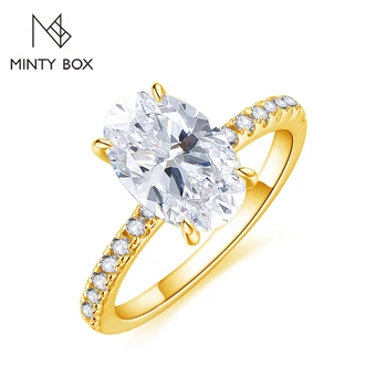 MINTYBOX אליפסה לחתוך 3.5 CT Moissanite טבעת יהלום עבור נשים טהור 18K 14K 10K זהב עבר הבוחן טבעת אירוסין תכשיטים יפים