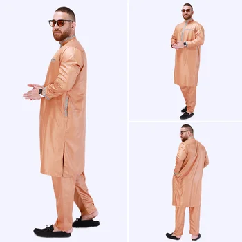 גברים מוסלמים אופנה חליפה חדשה המוסלמים תחפושת לאומית האסלאמית תחפושת יוקרה המוסלמים השמלה 2 יח ' סט גברים החלוק פקיסטן תחפושת
