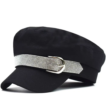 אביב סתיו שרשרת כותנה כובע צבאי לנשים הנקבה שטוח צבא כובע Salior כובע ילדה בנות נסיעות כומתות שחורות ציירים קאפ