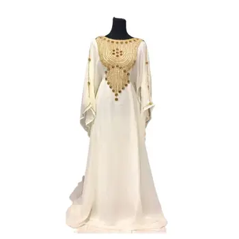 פאר חרוזים דובאי Kaftan לבן ז ' ורז ' ט השרוול הארוך Kaftan האתני המאפיין את שמלת החתונה.
