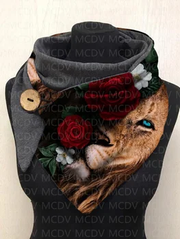 MCDV אריה 3D מודפס חמים צמר מזדמן צעיף, צעיף לנשים חמים ונוח צעיף 04