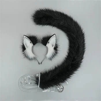 קטיפה Cosplay הדמיה חיה באוזן הכובעים Kawaii JK אביזרים מציאותי לוליטה קשת חתול האוזן בגימור חתול זנב חליפה