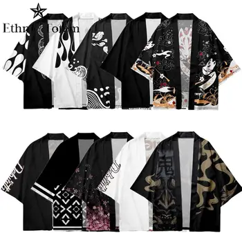 גברים קימונו יפני בסגנון קימונו אדם יאקאטה סמוראי קימונו שחור Haori המסורתי, הקימונו לגברים יאקאטה קרדיגן חולצות Harajuku