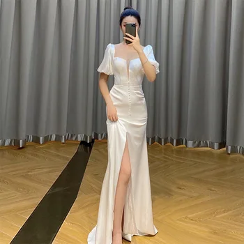 קיץ צרפתי Bodycon גבוהה פיצול שמלה נשים שמלת מסיבת סאטן 2021 חתונת סלבריטאים שמלת ערב טוסט בגדים