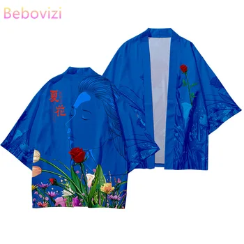 בנוסף מידה 4XL 6xl כחול אופנת רחוב החוף יפניים קימונו Mujer החלוק קרדיגן גברים חולצות יאקאטה Haori בגדי נשים