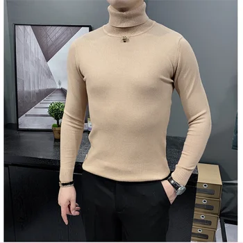 2024 מותג אופנה בגדי גברים slim fit באיכות גבוהה חולצות לסרוג/זכר פנאי צבע טהור צווארון לשמור סוודר חם S-3XL