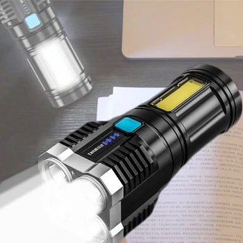 4 מצבי קלח צד אור פנס LED נטענת USB בוהק הפנס חיצוני עמיד למים המנורה טיולים נסיעות אור חירום