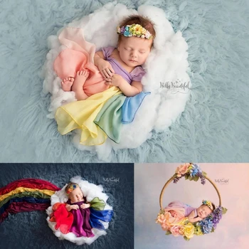 תינוק שרק נולד בנות צילום אביזרים קשת שמלת נסיכה עם סרט צבעוני תלבושת סטודיו ירי פוטושוט צילום אביזרים