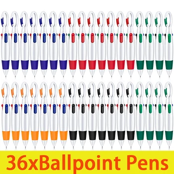 36Pcs נשלף הסעות עט עם אבזם קליפ מיני 4-in-1 Multi-צבע דיו עט כדורי אחות עט 4-צבע עט מחזיק מפתחות עט