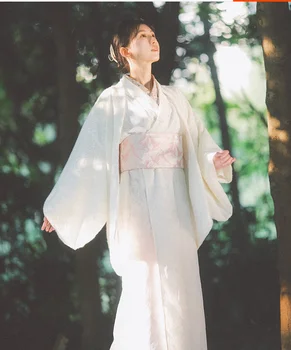 לבן תחרה בסגנון יפני רחצה רטרו, שמלת קימונו משופרת