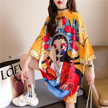 סיני אופנה הדפס השמלה נשים קיץ שרוול ארוך הלאומי Cheongsam סגנון 2022 מודרני לשפר וינטאג אלגנטית רופף צ ' יפאו