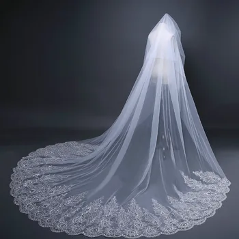 כלה Velos דה נוביה 2019 חתונה תחרה רעלה נשים 3 מטרים אחת שכבות אפליקציה תחרה חתונת כלה רעלה עם מסרק