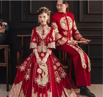בסגנון סיני שמלת החתונה 2022 הכלה החדשה נשים נשואות האדום פניקס