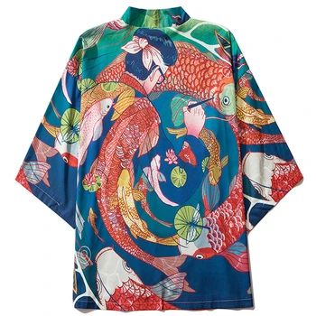 הקיץ קרפיון Haori יפני מסורתי בסגנון קימונו ' קט החולצה גברים נשים קרדיגן יאקאטה חולצות אדם חוף בגדים 2021
