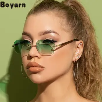 Boyarn חדש Steampunk אופנה Frameless מצולע משקפי שמש של נשים בהדרגה שינוי צבע משקפי שמש מגמה עץ מלא הרגל