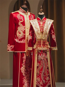 Cheongsam כמה סאטן אדום ציציות צ 'יפאו סיני שמלת החתונה מזרחי בגדים פניקס הדרקון חרוזים רקמה צ' יפאו