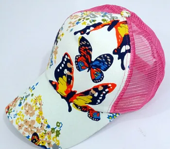 50pcs/lot בסגנון אירופאי אישה מקרית פרפר פרח הדפסה כובע בייסבול מבוגרים ליידי נטו כובע השמש