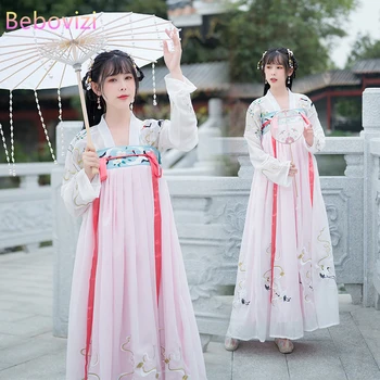 2021 לבן אלגנטי פיות החלוק האן הבית רקום Hanfu המסורתי של נשים בגדים סיניים ההאנבוק הזה שושלת טאנג השמלה קוספליי