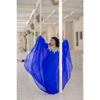 כחול רויאל מרוקאי Kaftan ערבית ללבוש Abaya מקסי בעבודת יד חרוזים ארוך שמלה