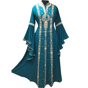 ירוק מרוקו דובאי Kaftans Farasha Abaya שמלת שמלה ארוכה אירופאי ואמריקאי מגמת אופנה
