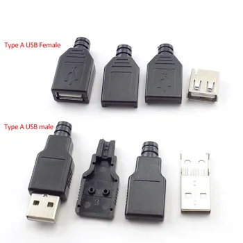 1/5/10pcs סוג נקבה USB 2.0 זכר USB 4 פינים מתאם שקע להלחים מחבר שחור עם מכסה פלסטיק DIY מחבר