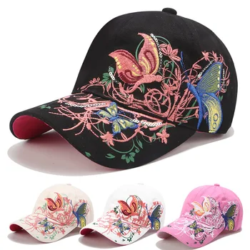 אביב סתיו נשים פרפרים פרחים רקמה כיפות ילדה שמש כובעים מזדמן Snapback כובעי מצחייה
