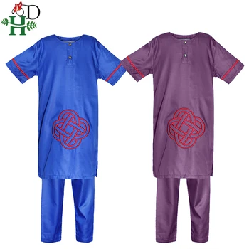 H&D בנים אפריקה בגדים 2 חתיכות להגדיר ילדים לכל היותר חליפת מכנסיים ילדים שרוול קצר חולצת רקמה בגדים מסיבת חתונה ילד
