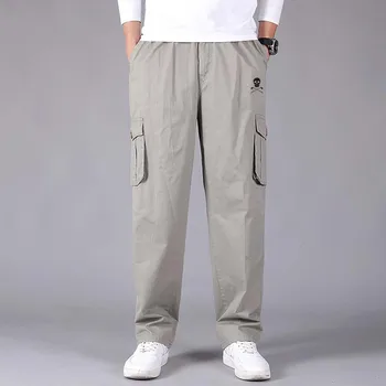בגדי גברים לגברים גולף הקיץ דק צבע מוצק כותנה מכנסי טרנינג אופנת רחוב משוחרר כיס ישר מכנסיים, בגדי עבודה