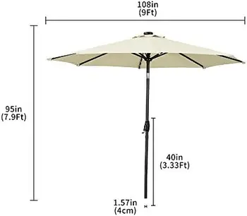 מטרייה עם תאורת LED, פלדה מטריה צלעות עמיד למים למנוע להתחמם במשך גינה, בריכה מקורה, שימוש חיצוני