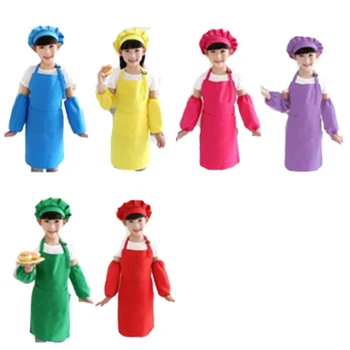 12 יצירה לילדים שף כובע סינר להגדיר ילד וילדה סינר ילדים מתכוונן כותנה סינר מטבח, סינר, חגורת