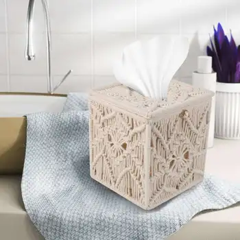 רקמת תיבת כיסוי בוהו עיצוב מרובע נייר טישו מחזיק עם חרוז אבזם מקרמה מפית טישו ארגונית עיצוב הבית