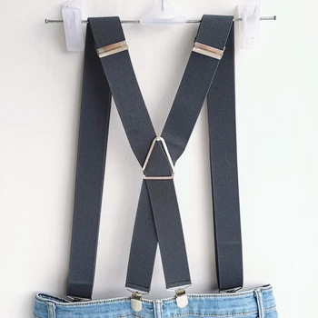 25Mm רחב גברים כתפיות גבוהה אלסטי מתכוונן 4 חזק קליפים Suspender במחורר כבד X בחזרה מכנסיים פלטה 5 צבעים