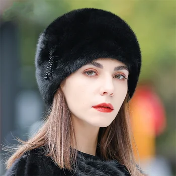 רוסיה החדש של נשים פרווה סקי, כובע חורף חם מינק כובע יוקרה כובע נשי האוזן כובע דייגים חמים האוזן כובע פרח אגן קאפ