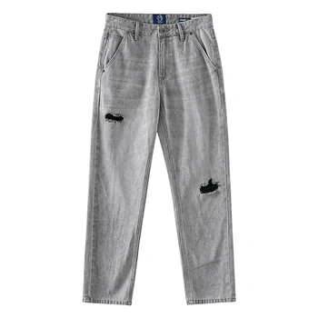 Metersbonway חור ג 'ינס גברים מחורר חדש קיץ קלאסי סטנדרטי רגל ישרה' ינס מכנסי מותג באיכות גבוהה, סרבל מכנסיים