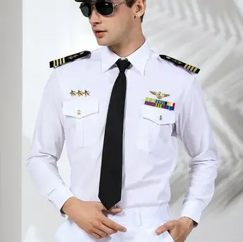 לבן חיל הים חולצת גברים האביב שרוול ארוך חולצה כוללים סרט אותנו במדים של צבא עבודה קפטן