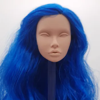 מלכות אופנה שיער כחול Rerooted פופי פארקר FR עור לבן שלמות ריק הפנים 1/6 מידה בובת הראש