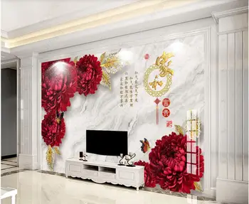 3d טפט עם תמונה מותאמת אישית קיר אדום אדמונית, פרח תכשיטים השיש מרקם קישוט חדר השינה 3d טפט תמונה על הקיר