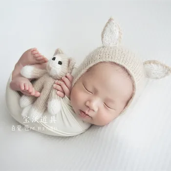 היילוד סרוגים חתול כובע סט צעצוע צילום אביזרים תינוק סרוג Mohiar חיות צעצוע התינוק אנגורה רך הכובע צילום אביזרים