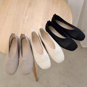 נשים 2022 אווירה Slip-On בנות דירות חדשות חלול סרוגים Beanieshoes שטחי אופנה נעלי עבודה רכות נעלי אחות פרדות